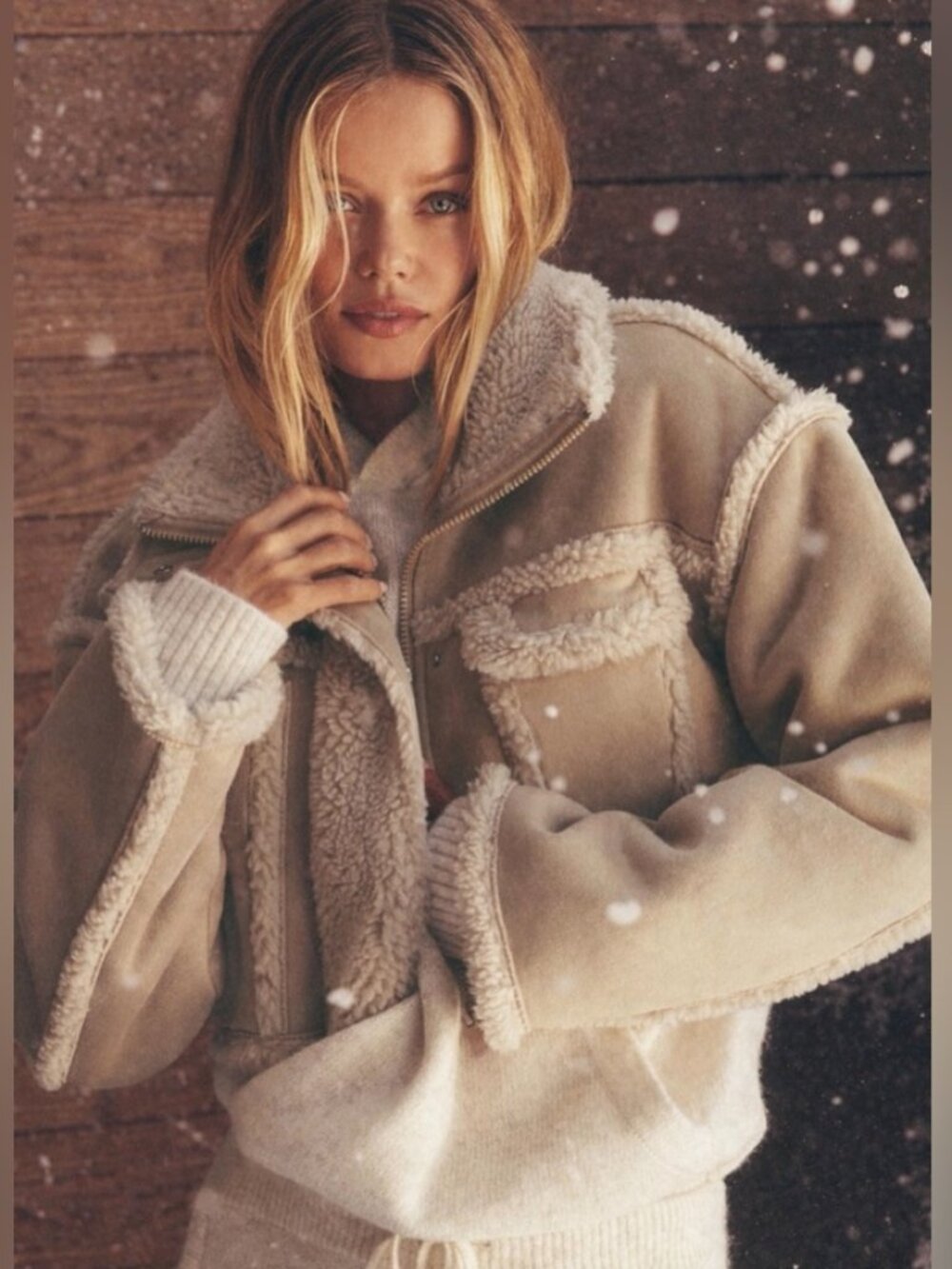 🍂🌨️🍄‍🟫 ✨New ALO Faux Shearling Snowfall Cropped Jacket Woodland Tan Medium